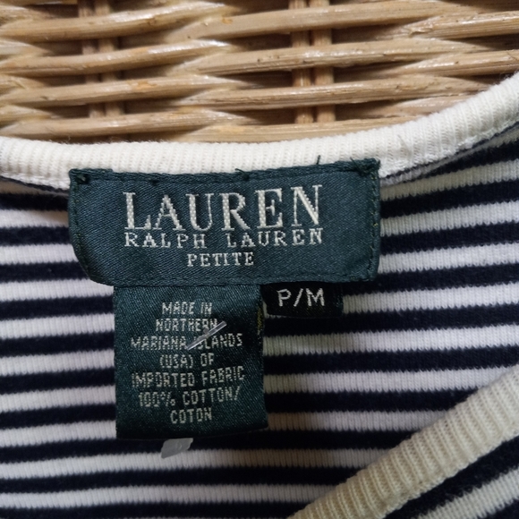 LAUREN Ralph Lauren Sweater Blouse Shirt Black White Strips PM/36 Petite - Picture 3 of 7